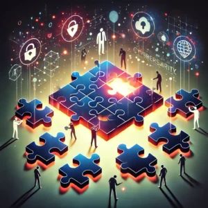 DALLE 2024-10-01 065830 - An illustration of a puzzle with various pieces representing different cybersecurity organizations Some pieces are glowing showing successful integr - innovaTopia