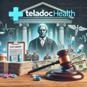 DALLE 2024-10-03 060259 - A legal scene showing Teladoc Health being sued by investors symbolized by documents a courtroom and a gavel The background features the Teladoc l - innovaTopia