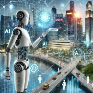 DALLE 2024-10-03 064028 - An image showing robotics and AI innovation representing technological advancements that are transforming society The image includes a futuristic ci - innovaTopia