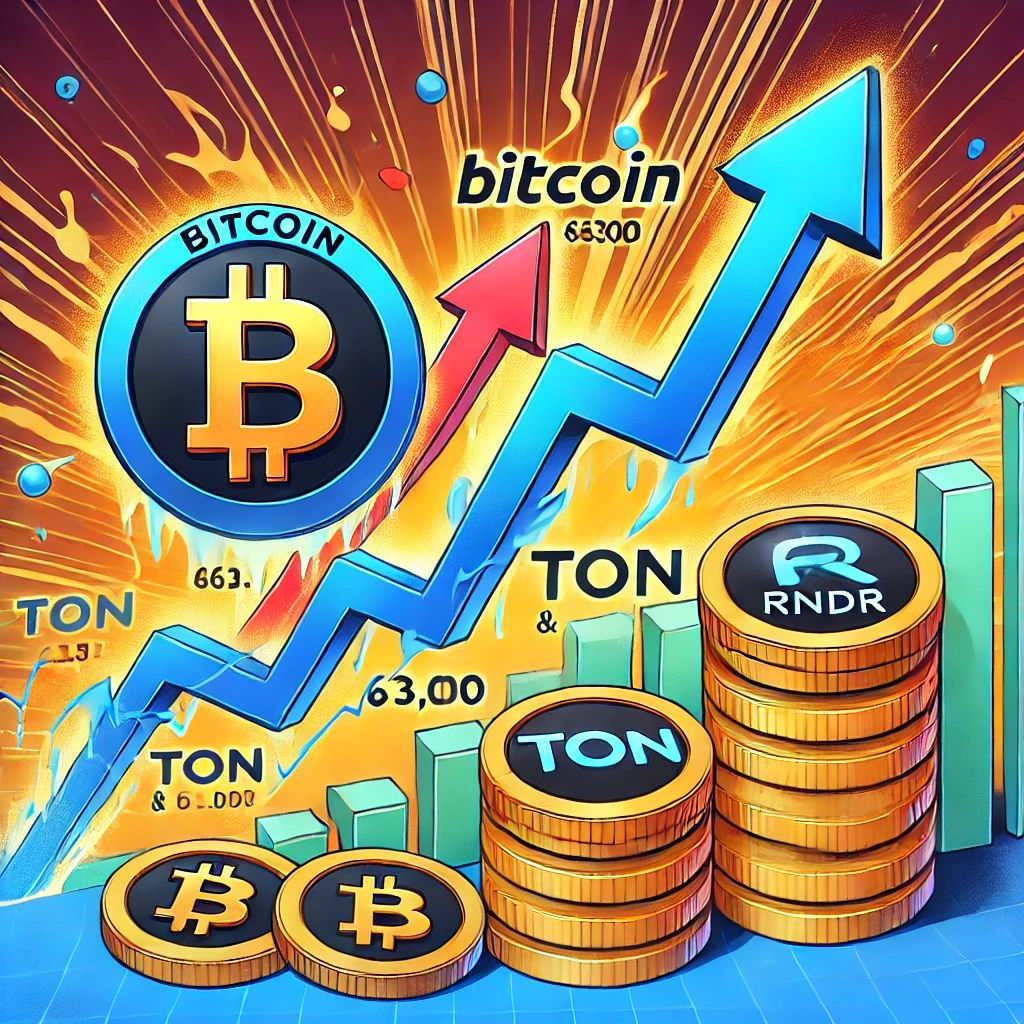 ビットコイン63,000ドル回復、TONとRNDRが躍進
