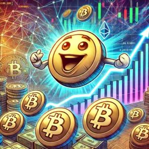 DALLE 2024-10-21 073727 - An illustration showing the rise of meme coins and the latest trends in the blockchain industry The image features colorful meme coins in motion sur - innovaTopia