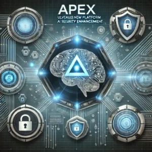 DALLE 2024-10-24 075234 - An illustration showing Apex unveiling a new platform for AI security enhancement The image features a futuristic AI brain connected to cybersecurity - innovaTopia