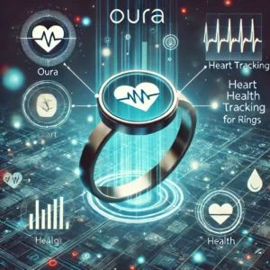 DALLE 2024-10-31 210632 - An innovative illustration showing Ouras heart health tracking feature for rings symbolized by a ring with heart and health icons Depict a futurist - innovaTopia