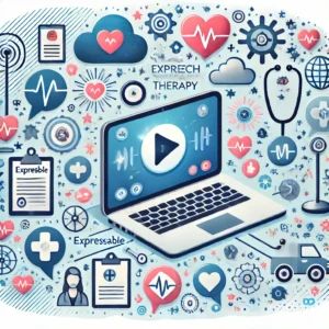 DALLE 2024-10-31 210651 - An illustration showing Expressables innovation in virtual speech therapy symbolizing progress in patient care through remote communication Include - innovaTopia