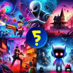 DALLE 2024-06-03 054252 - A vibrant collage featuring video game characters and scenes_ a colorful alien shooter in action the dark and eerie town of Silent Hill with fog and - innovaTopia