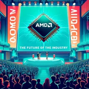 DALLE 2024-06-03 172643 - A vibrant illustration showcasing AMDs announcement at Computex of a next-generation AI chip The scene includes a futuristic tech conference with an - innovaTopia