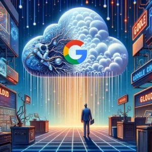 DALLE 2024-06-04 112644 - A poignant illustration showing the reduction of 100 jobs at Google Cloud amidst its rapid growth and shift towards AI The scene should depict a clou - innovaTopia