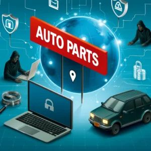 DALLE 2024-06-07 191322 - An image showing customer data of a major auto parts retailer being stolen and sold by cybercriminals Show an auto parts store logo data theft symbo - innovaTopia