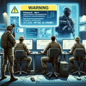 DALLE 2024-06-07 192430 - A scene illustrating the Ukrainian Defense Forces on alert for cyberattacks from groups related to Luhansk The illustration should include soldiers - innovaTopia