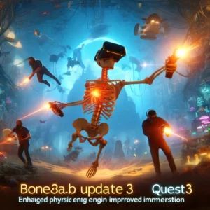 DALLE 2024-06-08 102422 - A dynamic scene showcasing the Bonelab update for Quest 3 highlighting enhanced physics engine and improved immersion The image includes VR gaming e - innovaTopia