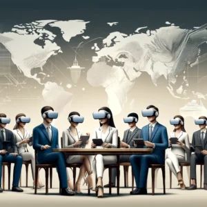 DALLE 2024-06-08 103923 - An elegant illustration of the Apple Vision Pro augmented reality headset being used globally The background features a sophisticated world map and - innovaTopia