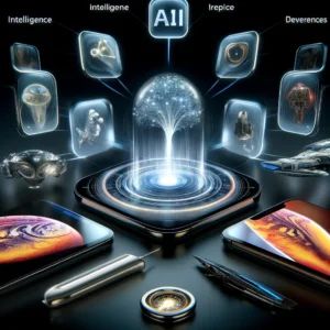 DALLE 2024-06-08 111225 - An image illustrating Apple Intelligence transforming next-generation device experiences with visuals of futuristic devices AI technology and a sle - innovaTopia