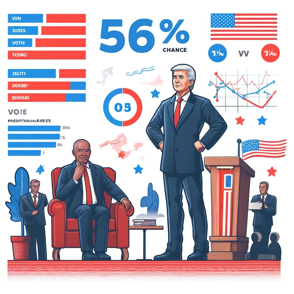 トランプ元大統領、2024年選挙でバイデン大統領に勝利か？予測市場が示す56%の確率