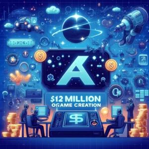 DALLE 2024-06-12 065604 - An illustration depicting Astrocade AI securing million in funding for a new era of game creation The image includes elements like a futuristic g - innovaTopia