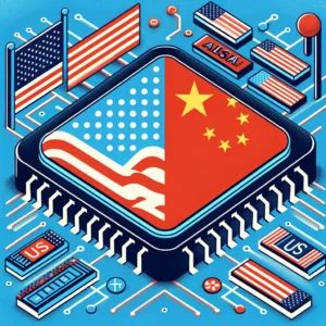 DALLE 2024-06-12 202232 - An illustration showing the US considering stricter access controls on AI chip technology for China The image includes elements of AI chips the US a - innovaTopia