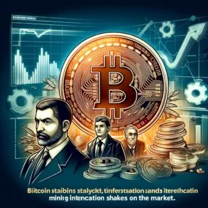 DALLE 2024-06-12 233639 - An illustration depicting Bitcoin stabilization and a prominent figures statements on mining intensification shaking the market The image includes a - innovaTopia