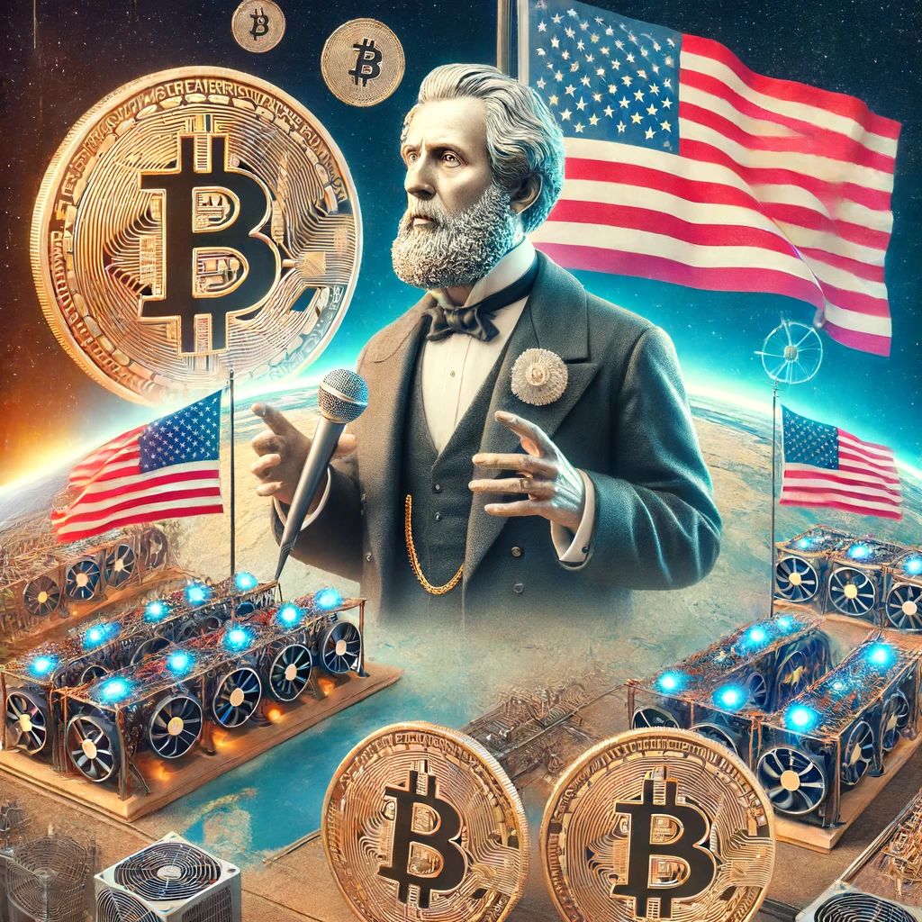 DALLE 2024-06-14 051303 - An image showing an important American figure announcing a plan to make the US the global leader through Bitcoin mining Include a portrait of a disti - innovaTopia