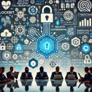 DALLE 2024-06-14 053219 - An image illustrating the importance of industry collaboration in cracking down on cybercrime from LockBit to emerging startups Include symbols of c - innovaTopia