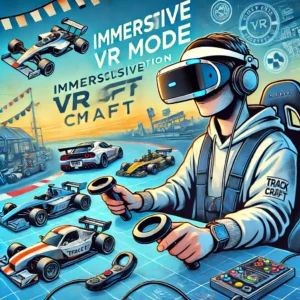 DALLE 2024-06-15 041239 - An illustration of the immersive VR mode addition to Track Craft debuting on the Quest Store showing VR headsets and a racing game environment - innovaTopia