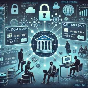 DALLE 2024-06-15 043248 - An illustration of customer data from giant bank Truist being sold on the dark web with cyber criminals and dark web imagery - innovaTopia