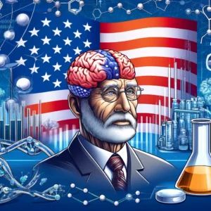 DALLE 2024-06-16 001902 - An illustration showing the biotech industry focusing on patriotic shifts and advancements in Alzheimers treatment The image includes elements of bi - innovaTopia