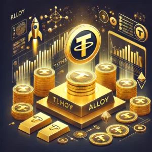 DALLE 2024-06-18 125810 - An illustration depicting Tether launching a new platform called Alloy with gold-backed tokens The image includes elements of gold digital tokens - innovaTopia