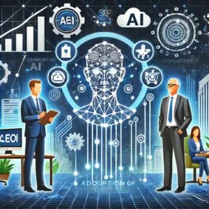 DALLE 2024-06-18 125816 - An illustration depicting the adoption of generative AI in companies highlighting CEOs decisions and strategies shaping the future The image includ - innovaTopia