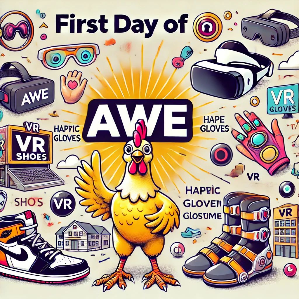 AWE初日、注目のVR靴と触覚手袋、巨大鶏コスプレが話題沸騰