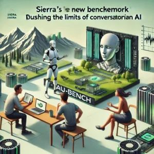 DALLE 2024-06-21 050352 - An illustration depicting Sierras new benchmark TAU-bench pushing the limits of conversational AI The scene should feature AI models digital test - innovaTopia