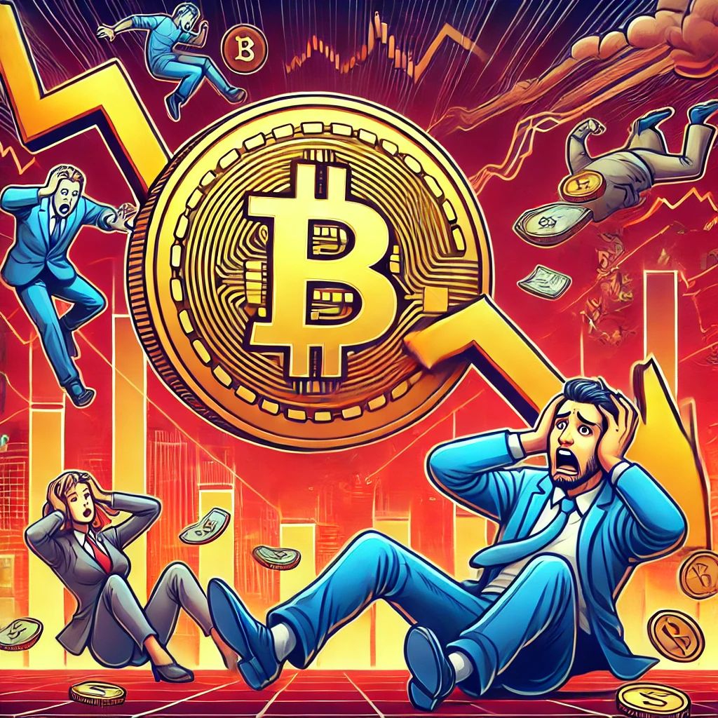 DALLE 2024-06-22 041041 - An illustration showing Bitcoins price plunging to its lowest in over a month causing market turmoil The image should include a Bitcoin symbol with - innovaTopia