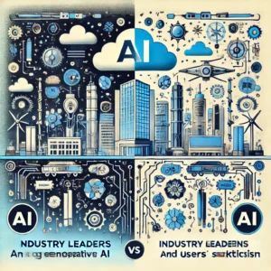 DALLE 2024-06-23 164942 - An illustration depicting the future of generative AI with industry leaders expectations and users skepticism intersecting The image includes elem - innovaTopia