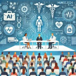 DALLE 2024-06-23 171316 - An illustration depicting experts discussing the key role of AI in improving healthcare services at HIMSS 2024 The image includes elements of AI tech - innovaTopia