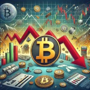 DALLE 2024-06-25 044515 - An illustration depicting Bitcoin prices dropping to their lowest level in over a month showing market instability The background includes market ch - innovaTopia