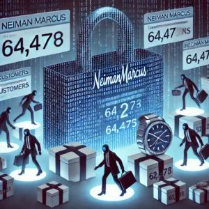 DALLE 2024-06-26 124052 - Illustration showing a cyber attack on Neiman Marcus with 64472 customers information being compromised - innovaTopia