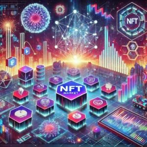 DALLE 2024-06-27 042207 - An illustration showing the potential of the NFT market in redefining ownership and industry innovation Display digital art pieces NFT symbols and - innovaTopia