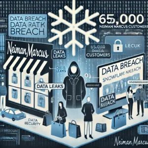 DALLE 2024-06-27 042216 - An illustration showing the impact of a data breach on 65000 Neiman Marcus customers due to a Snowflake attack Display elements of data leaks digit - innovaTopia