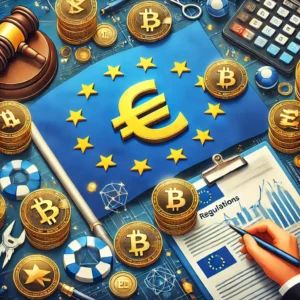 DALLE 2024-06-28 043044 - EU tightening stablecoin regulations featuring the EU flag and symbols of stablecoins surrounded by regulatory icons representing the impact on the - innovaTopia