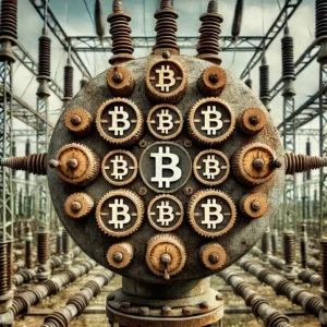 DALLE 2024-06-29 041457 - An old electrical grid with blockchain symbols representing blockchains promise of savings and stability for aging power infrastructure - innovaTopia