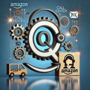 DALLE 2024-06-29 042910 - An Amazon logo with call center elements highlighting innovation with a new system Q for efficiency and customer satisfaction - innovaTopia