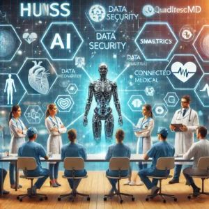 DALLE 2024-06-30 082921 - An engaging and modern image representing the latest trends in healthcare IT The scene includes elements like AI cybersecurity medical implants an - innovaTopia