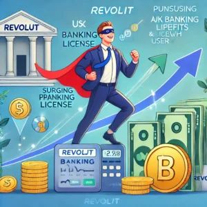 DALLE 2024-07-02 103520 - A scene showing Revolut confidently pursuing a UK banking license amidst surging profits and user growth with elements of banking financial success - innovaTopia