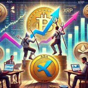 DALLE 2024-07-03 015054 - A scene showing ADA and XRP driving upward trends despite a slight decline in the CoinDesk 20 market with elements of digital currency symbols finan - innovaTopia