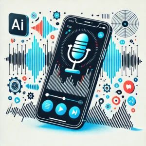 DALLE 2024-07-03 040853 - An image depicting ElevenLabs launching a Reader app for iOS showcasing AI voice technology Show a smartphone with the app interface sound waves a - innovaTopia