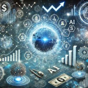 DALLE 2024-07-03 042432 - An image depicting the transformation of the financial industry with generative AI showing futuristic financial symbols AI elements and challenges - innovaTopia