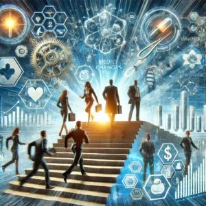 DALLE 2024-07-03 225614 - A dynamic scene showing major personnel changes and significant deals in the biopharma industry with elements of business strategy medical innovatio - innovaTopia