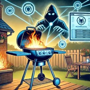 DALLE 2024-07-04 053244 - Illustration warning about the hacking vulnerability of home grills A smart grill connected to a network with a hacker attempting to access it The b - innovaTopia