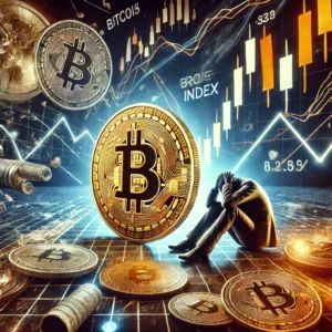 DALLE 2024-07-06 015552 - A dramatic scene showing Bitcoins price falling and the market fear index hitting a year-to-date low with elements of digital currency financial ch - innovaTopia