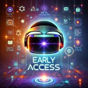 DALLE 2024-07-07 074752 - Illustration of a futuristic VR headset with a glowing Early Access label floating in front of it The headset is surrounded by various app icons an - innovaTopia