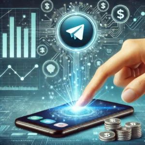 DALLE 2024-07-09 050102 - A futuristic illustration of a hand tapping on a smartphone screen with a Telegram app icon symbolizing the explosive popularity and new era of Tap- - innovaTopia