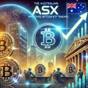 DALLE 2024-07-09 154931 - A dynamic scene showing the Australian ASX approving DigitalXs Bitcoin ETF trading The image should depict the excitement in the stock market with r - innovaTopia